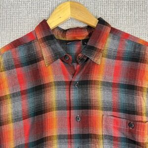 Hutspah Plaid Shirt Short Sleeve‎ Button Up Made in USA Colorful Mens L Gorp 90s